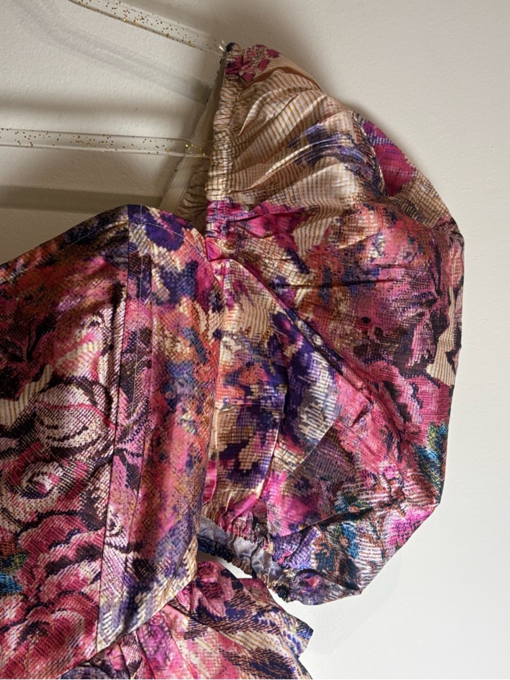 HEMANT AND NANDITA Leah Top Salmon Pink Floral Brocade Puff Sleeve Corset Small - Picture 7 of 10